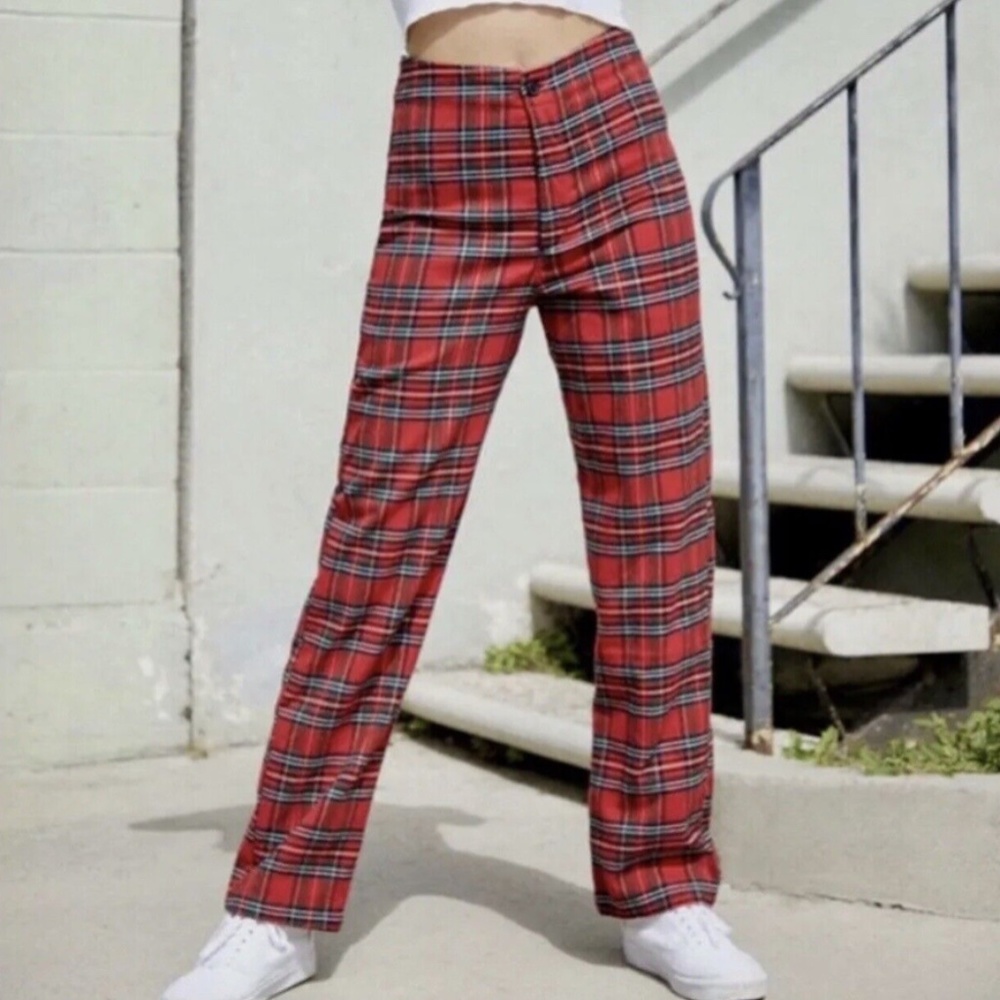 Brandy Melville Red Plaid Kim Tilden Pants - Punk Flare Pants